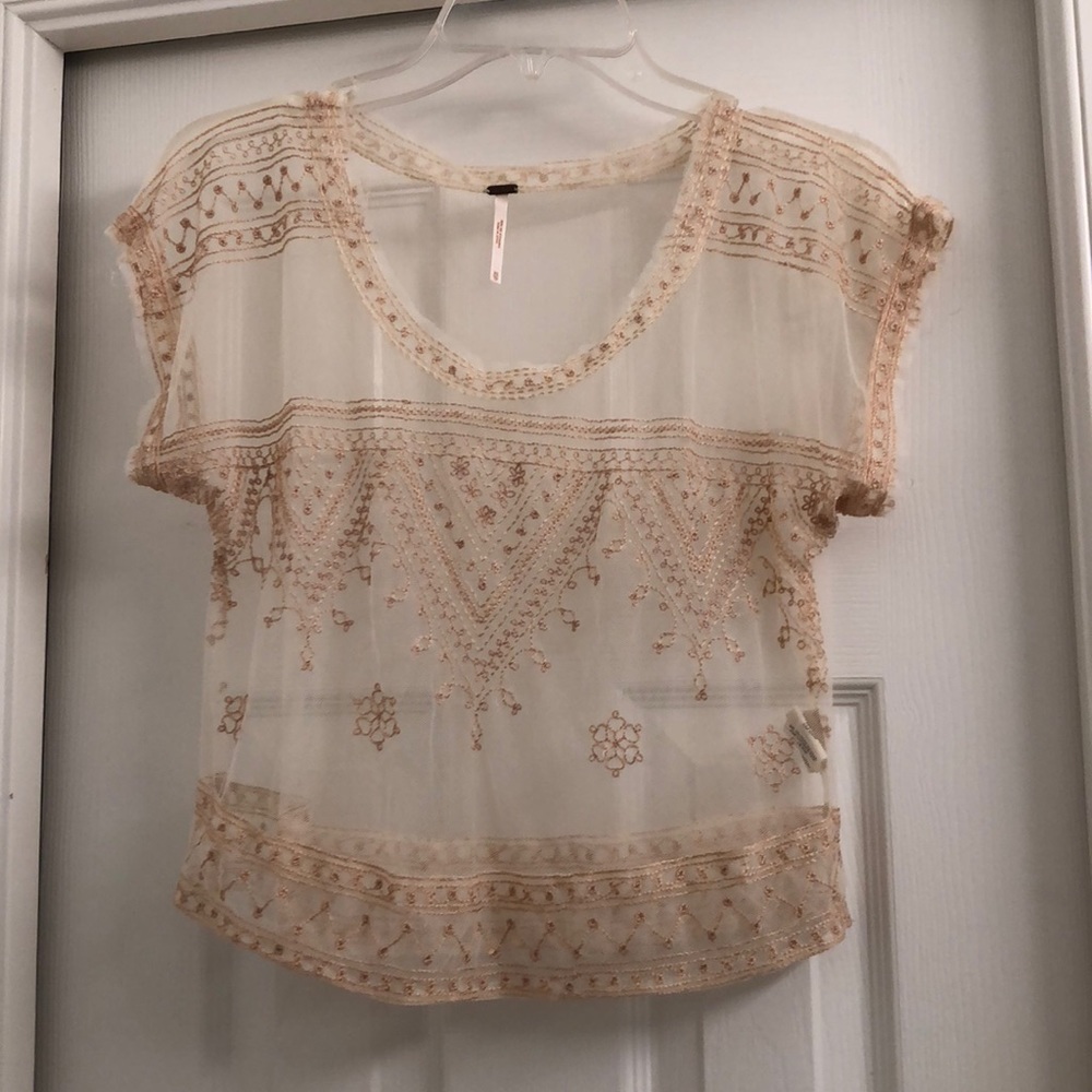 Free People Sheer Embellished Shirt